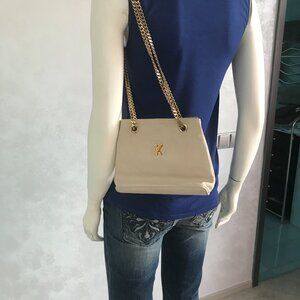 Vintage PALOMA PICASSO Small Soft Ivory Leather Crossbody with Gold Chains